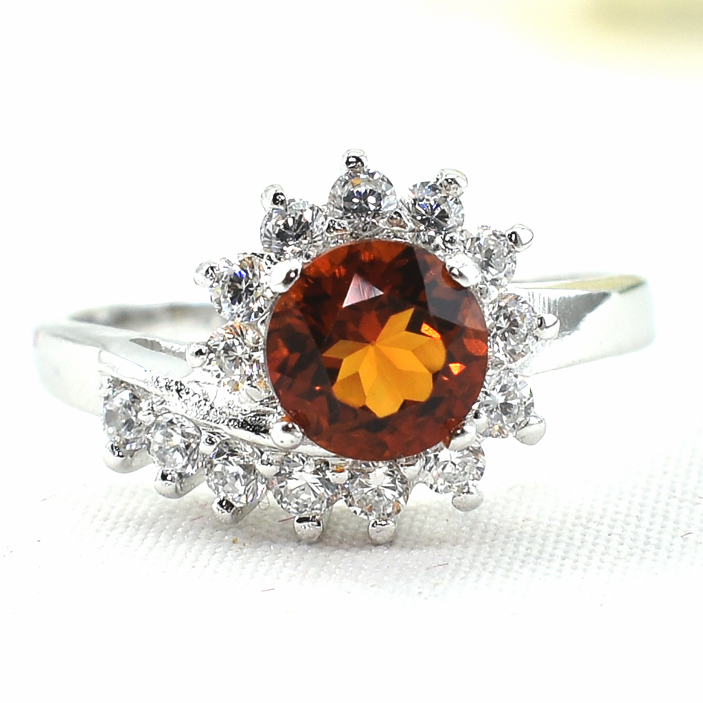 แหวนเงินแท้ราคาถูกชุบทองคำขาว ซิทรินแท้ 0.85 กะรัต เพชรCZ 0.42 กะรัต งานประณีตสวยงาม สั่งผลิตค่ะ