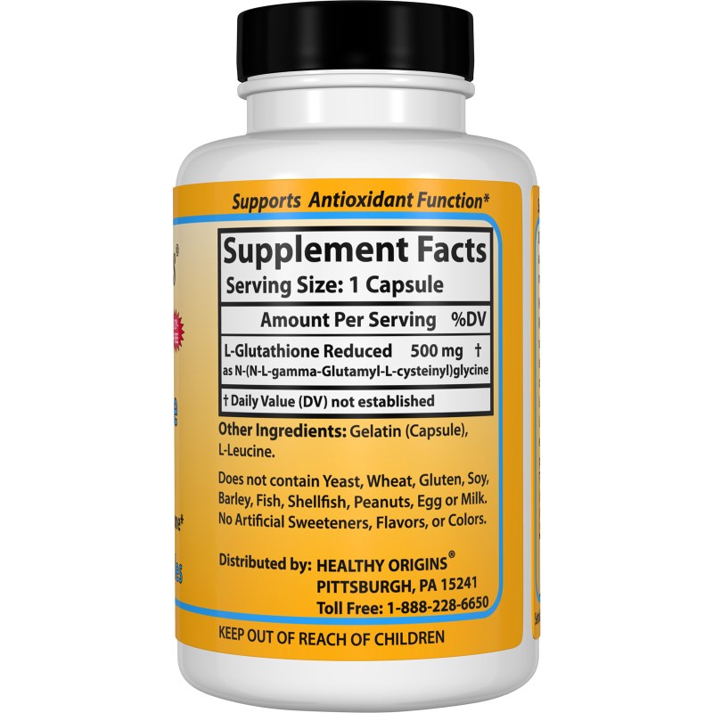 "Economy size"Healthy Origins L-Glutathione Reduced 500mg 150 caps ช่วยต้านอนุมูลอิสระ ขจัดสารพิษออกจากตับและยับยั้งการสร้างเมลานินทำให้ผิวขาวใส