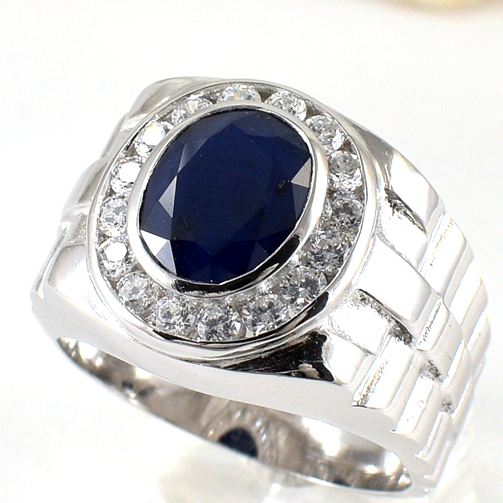 แหวนเงินแท้ราคาถูกชุบทองคำขาว ไพลินแท้ 3.35 กะรัต เพชรCZ 0.64 กะรัต งานประณีตสวยงาม สั่งผลิตค่ะ