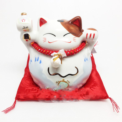 แมวกวักเซรามิคWH11 ถือฆ้อน