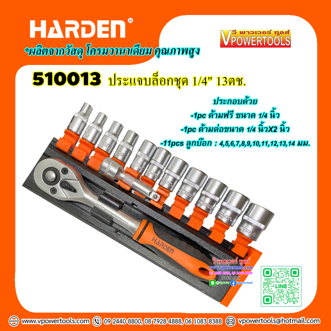 Harden 510013 ประแจบล็อกชุด 1/4" 13ตช.