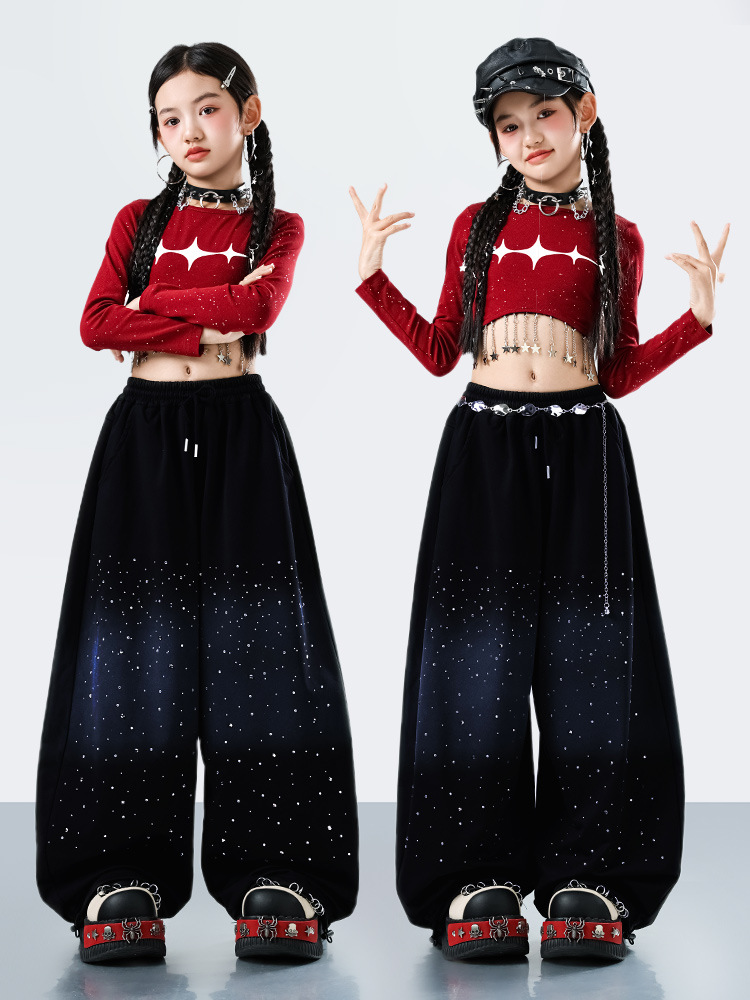 Friendly4kidชุดเต้นเด็กหญิง set เสื้อ+กางเกง สีดำสไตล์hiphop