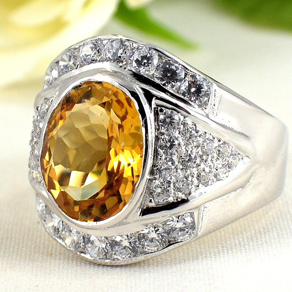 แหวนเงินแท้ราคาถูกชุบทองคำขาว ซิทรินแท้ 4.30 กะรัต เพชรCZ 1.38 กะรัต งานประณีตสวยงาม สั่งผลิตค่ะ