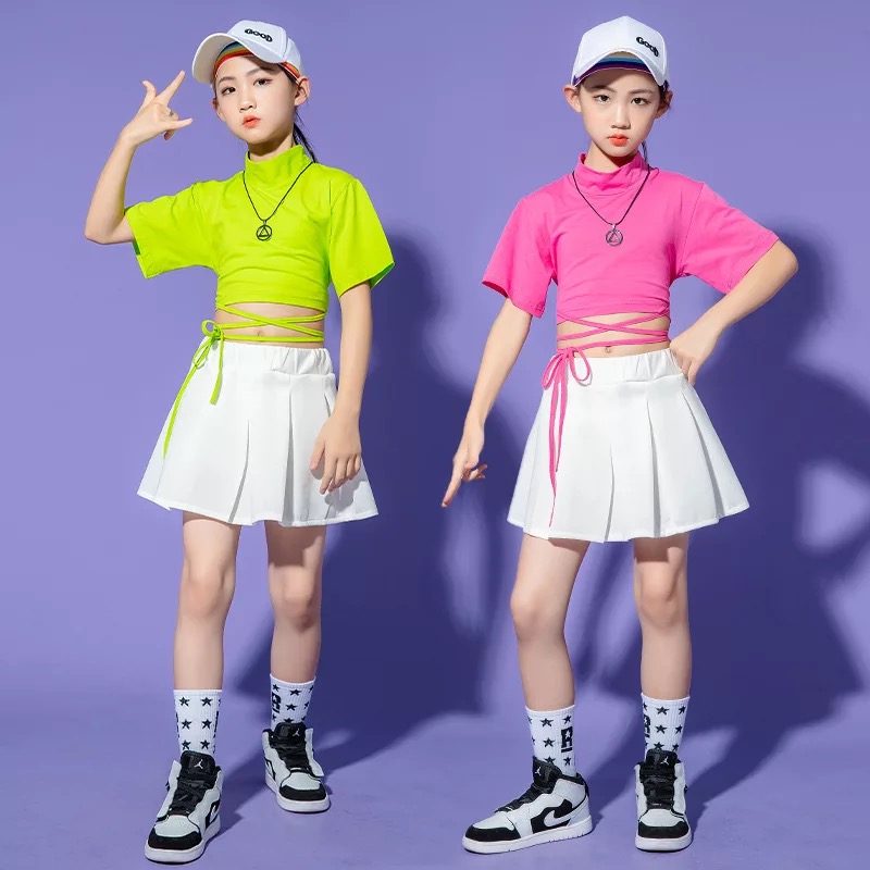 ชุดเต้น ชุดแดนซ์ เสื้อแขนสั้น+กระโปรงสั้นสีขาว
