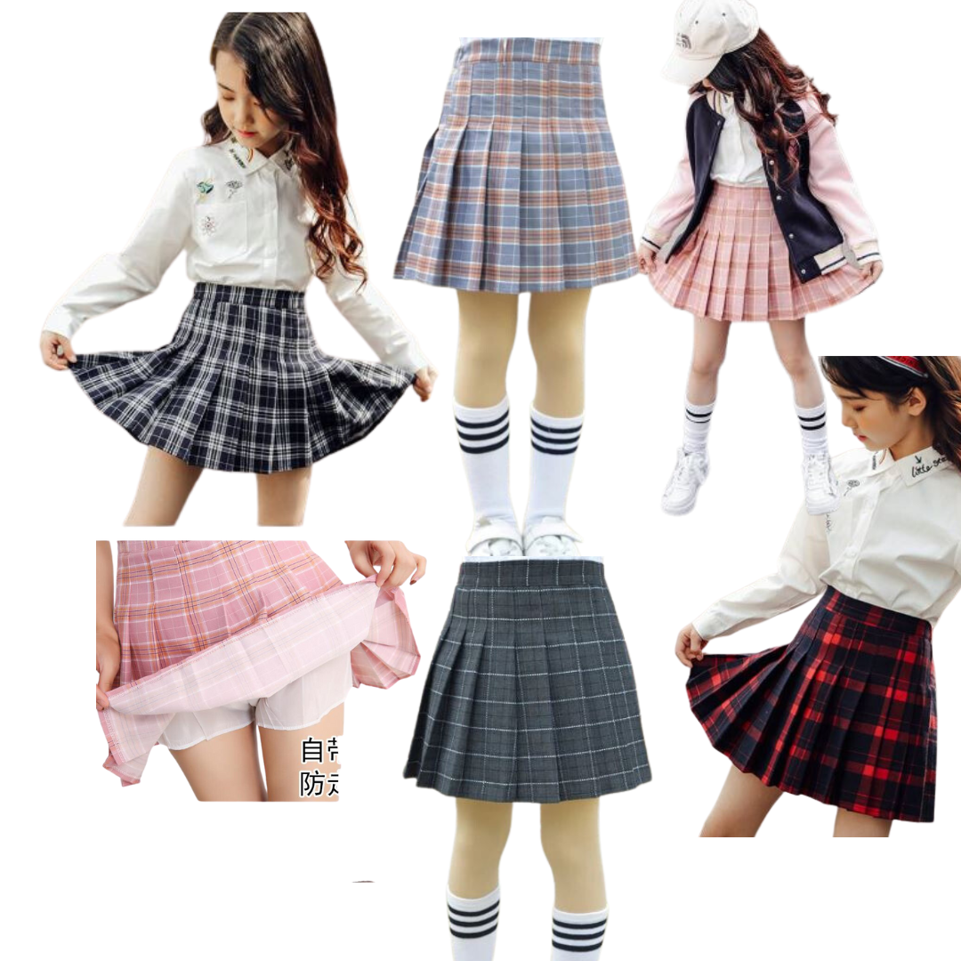 friendly4kid กระโปรง อัดพลีท: กระโปรงลายสก๊อต มีไซส์เด็ก-ผู้ใหญ่