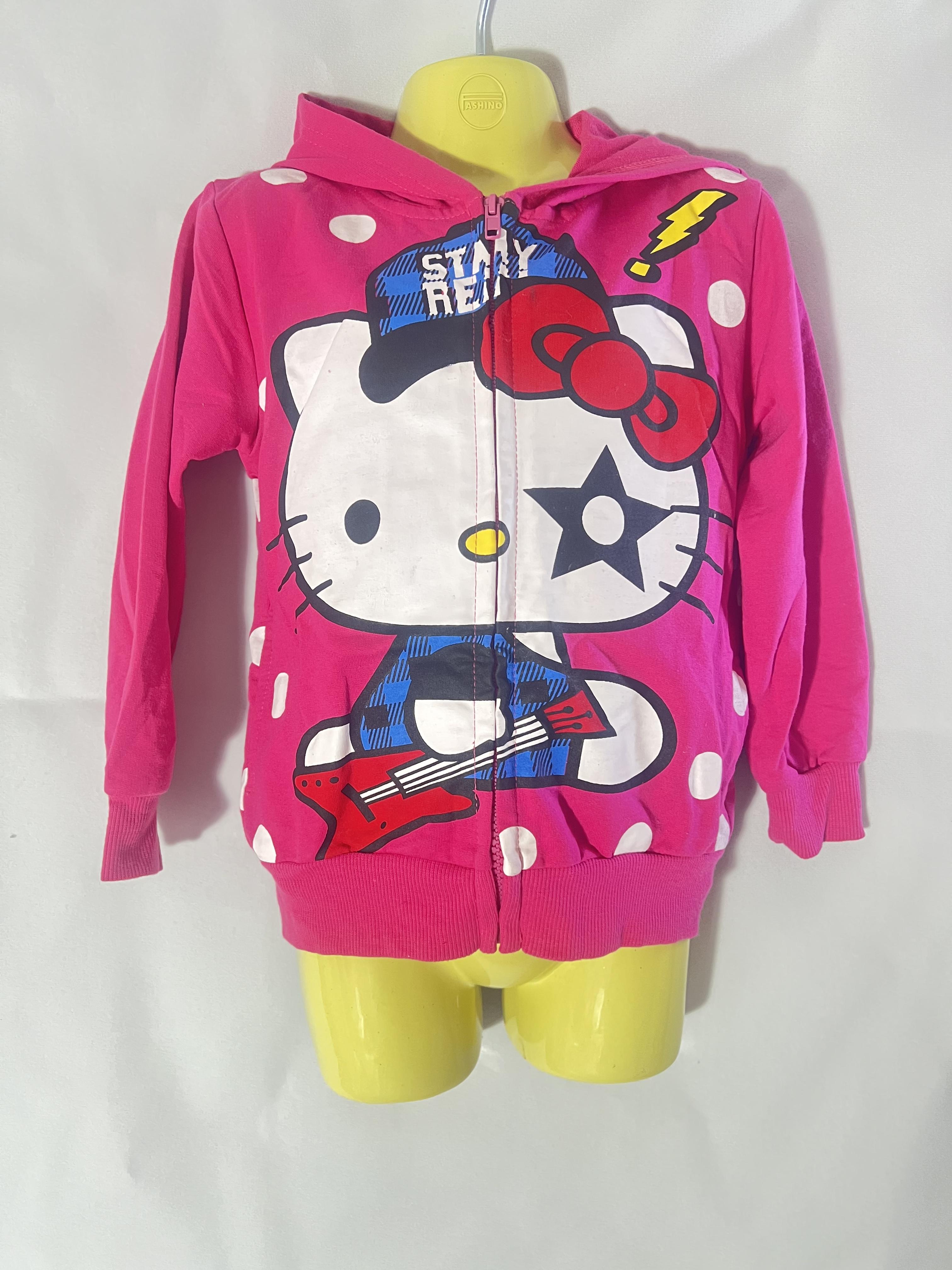 เสื้อกันหนาว คิตตี้ มีฮูดสีชมพู ซิปหน้า