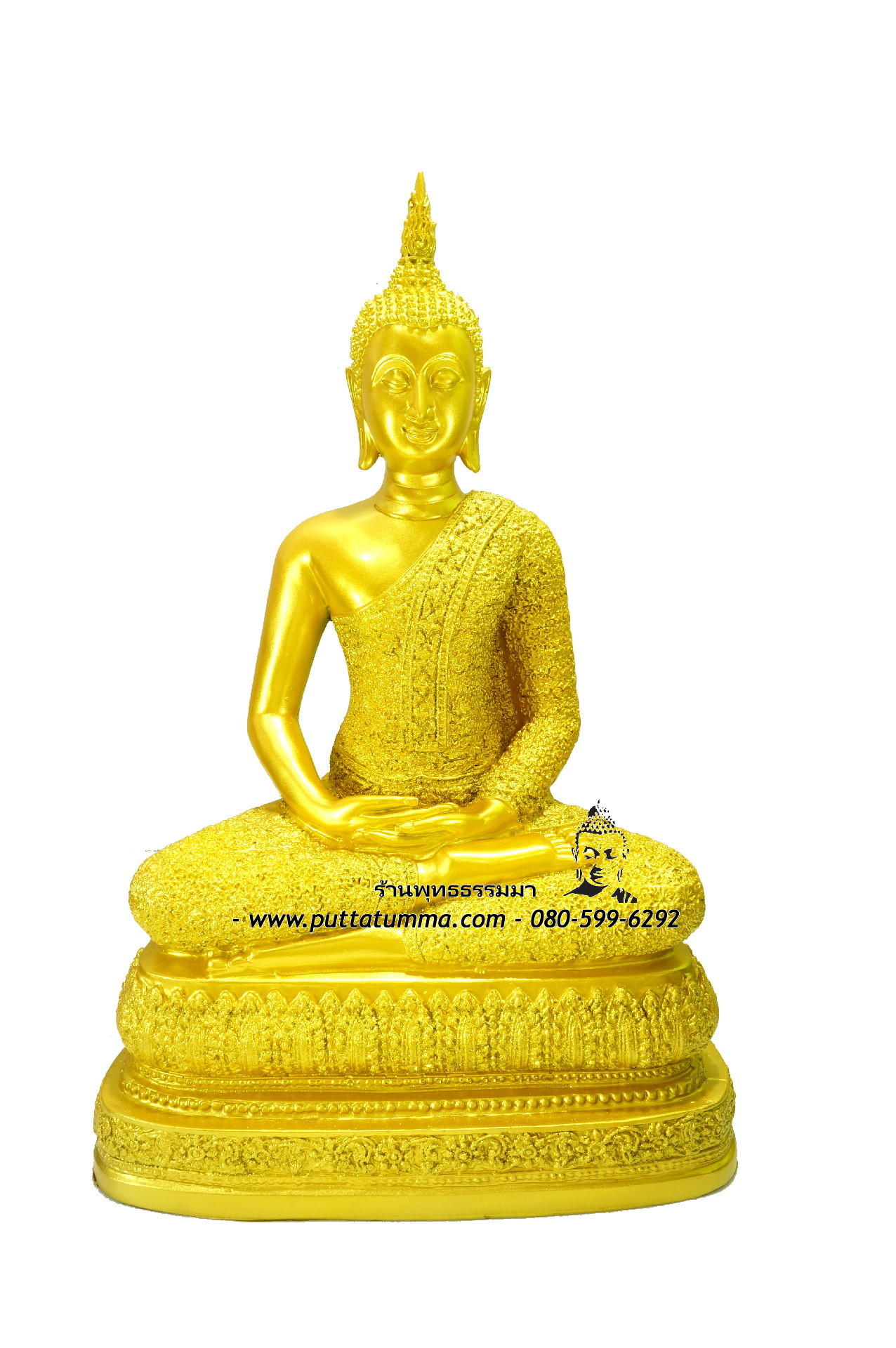 พระพุทธรูปปางสมาธิ เนื้อเรซิ่น สีทอง หน้าตัก 9 นิ้ว สูง 15 นิ้ว