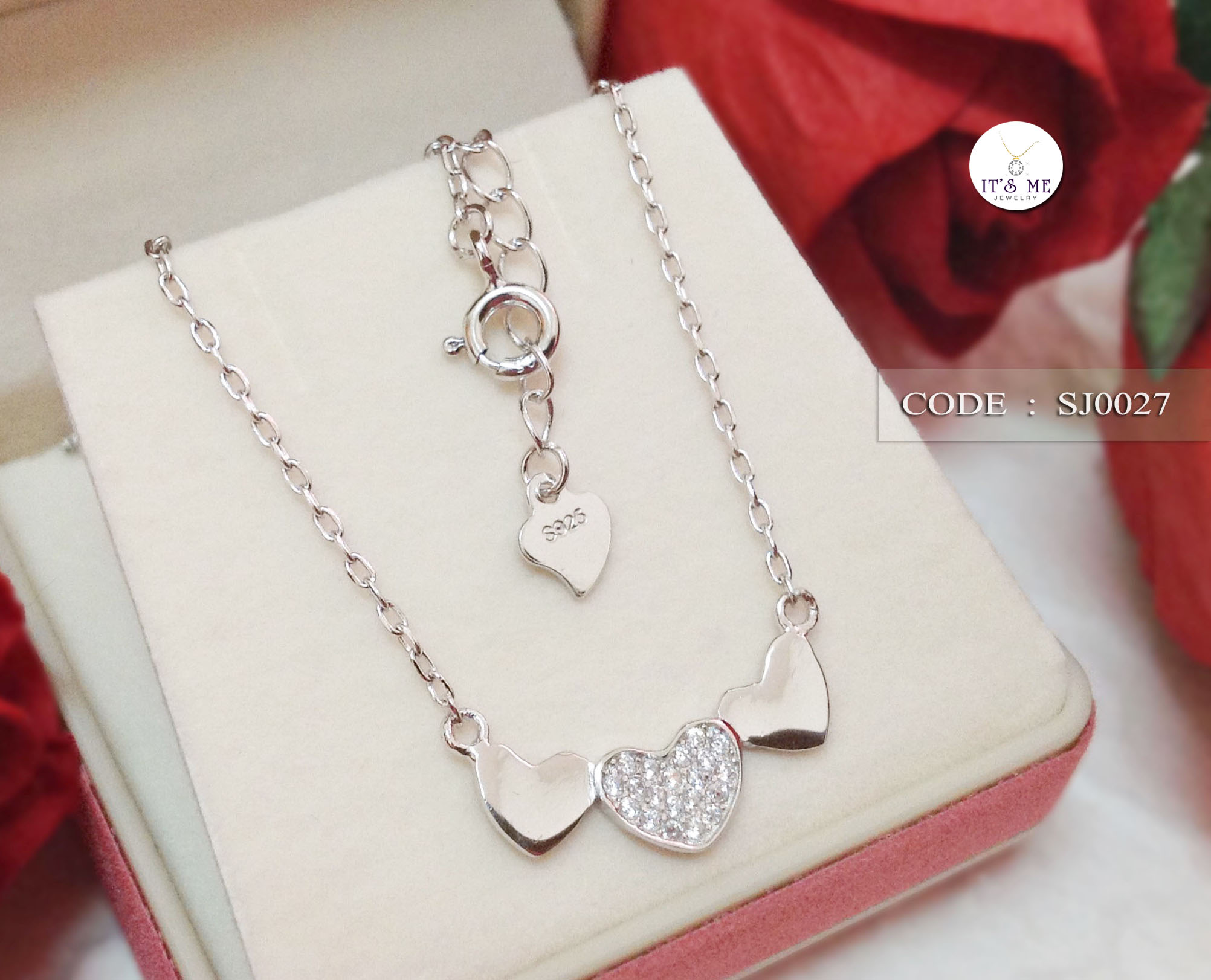 สร้อยเงินแท้พร้อมจี้92.5% จี้หัวใจ งานน่ารักๆ ประดับเพชร cz Free size 16-17" (ตัวเรือนเงินแท้)