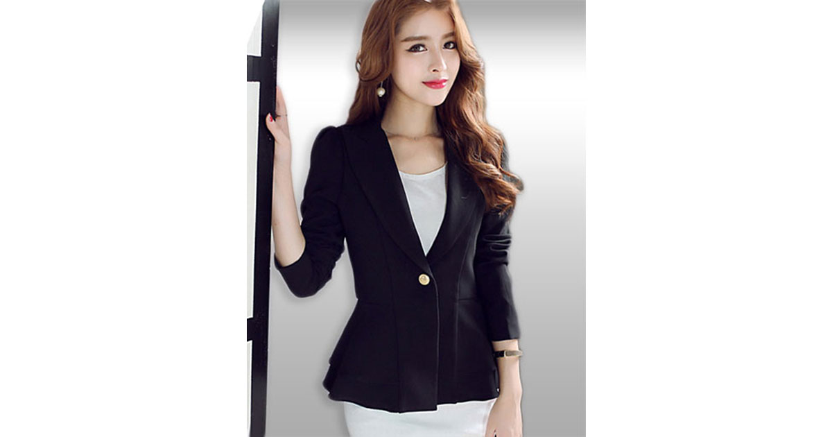 เสื้อสูทผู้หญิงแขนยาวสีดำเอวระบายสวยหวาน มี 5 ไซส รหัส1724