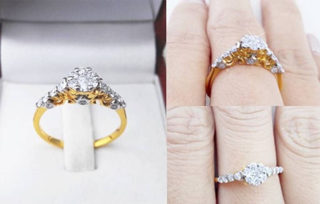 สั่งผลิตเพชรเบลเยี่ยมคัท แหวนแต่งงาน แหวนหมั้น ใส่เที่ยว ออกงาน แหวนทองคำ 18K เพชรแท้ 0.55 กะรัต 3.33 กรัม น้ำ 99 ราคาถูกมาก มีใบรับประกันค่ะ