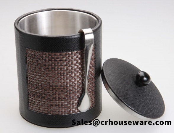 กระติกน้ำแข็ง มีฝาปิด พร้อมที่คีบน้ำแข็งสเตนเลส ด้านนอกหุ้มด้วย PVC อย่างดี 013-TW-IB-11