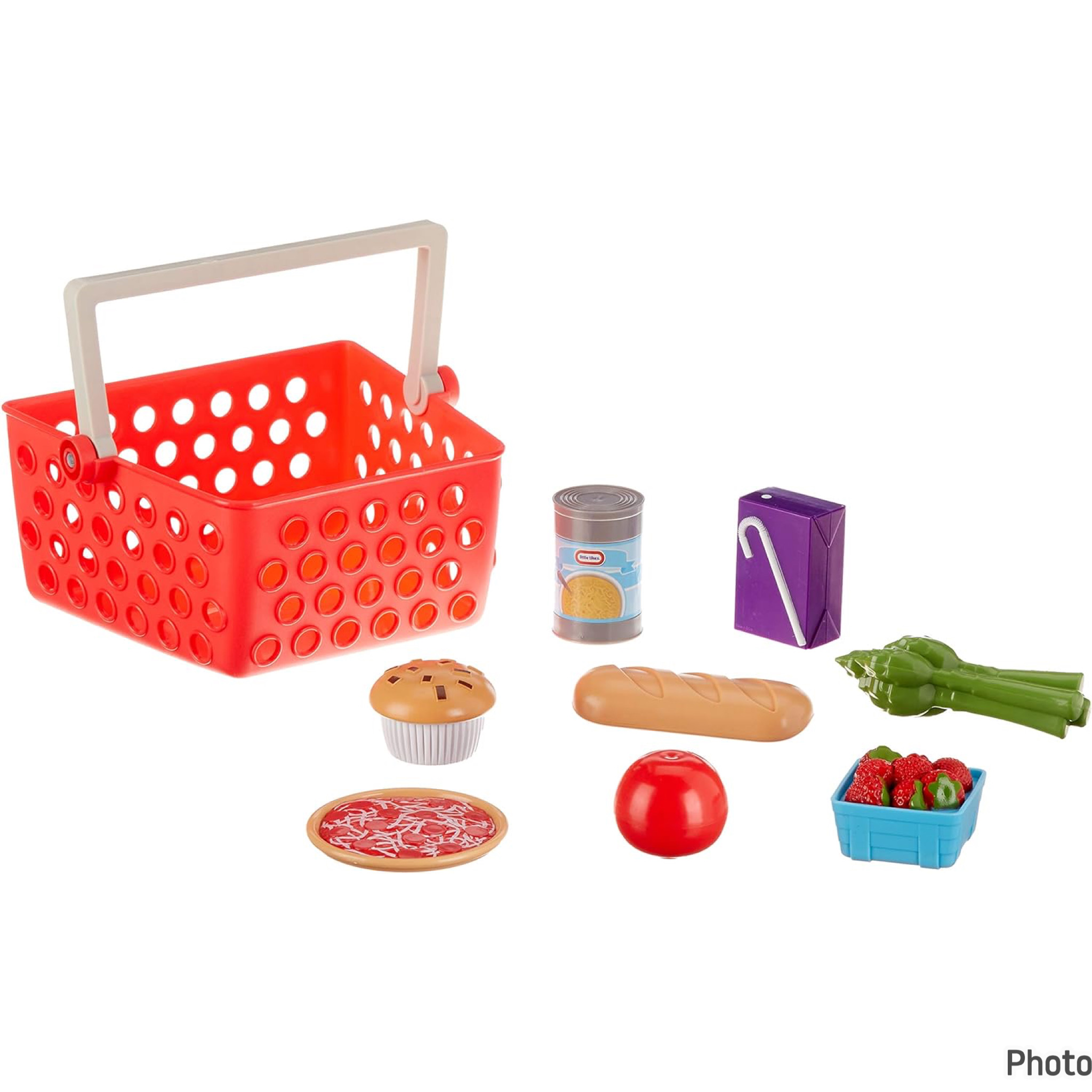 รถเข็นซุปเปอร์มาร์เก็ต Little Tikes Shop 'n Learn Smart Cart, Realistic Red Toy Shopping Grocery Cart with Food Scanner and 8 Pretend Play Food