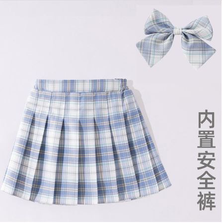 กระโปรงเด็ก อัดพีช สั้น สก็อตสีพาสเทล