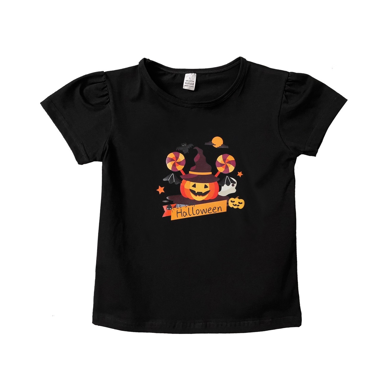 friendly4kid พร้อมส่ง ฮาโลวีน เสื้อยืดดำ / กระโปรงระบายแต่งโบว์เอว พร้อมที่คาดผม