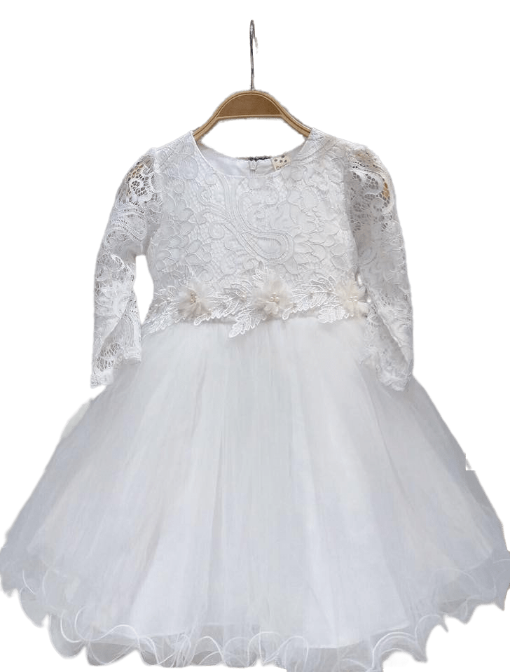 ชุดออกงานเด็ก : เดรสแขนยาว ออกงาน สีขาว