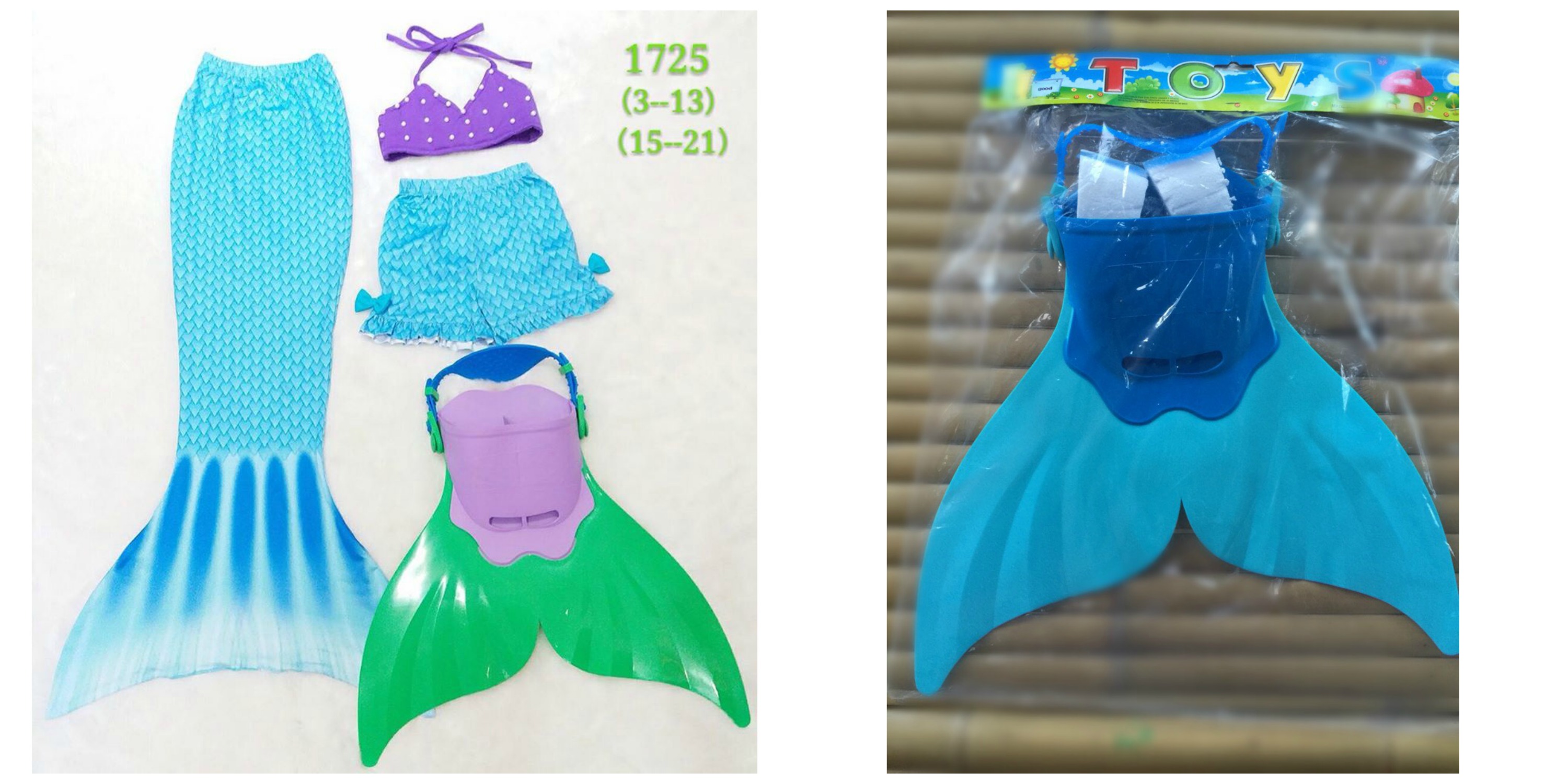 พร้อมส่ง ชุดว่ายน้ำ ชุดหางนางเงือก เซ็ต 4 ชิ้น หางปิด