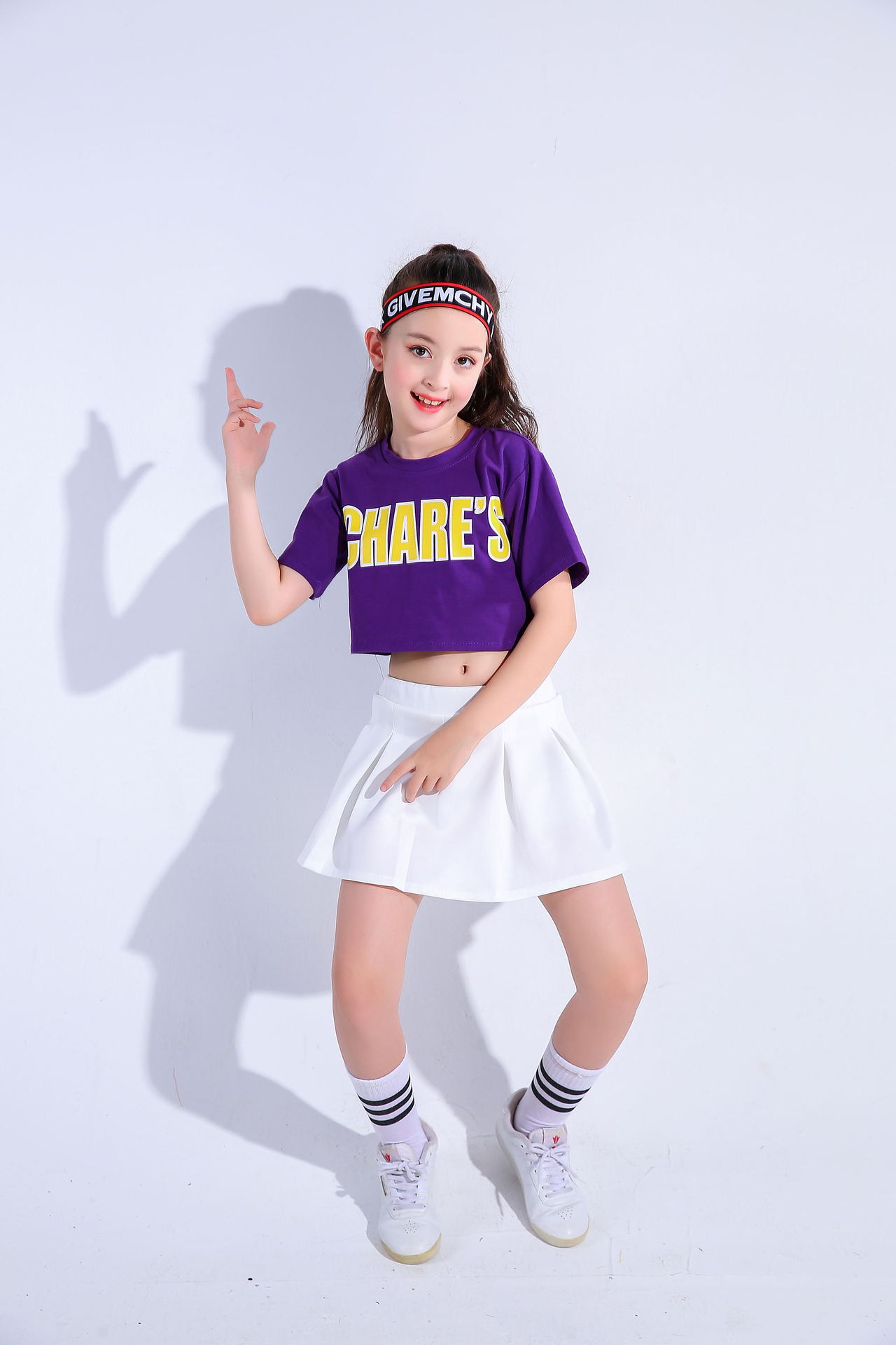 พร้อมส่ง ชุดเต้น ชุดหรีดเดอร์ ชุดเชียร์ เสื้อแขนสั้น+กระโปรงขาว