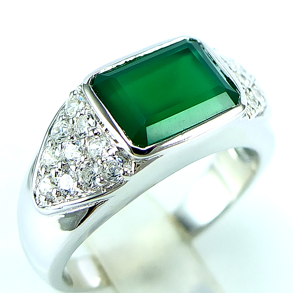 แหวนเงินแท้ราคาถูกชุบทองคำขาว พลอยแท้กรีนอะเกท 2.80 กะรัต เพชรCZ 0.50 กะรัต งานประณีตสวยงาม สั่งผลิตค่ะ