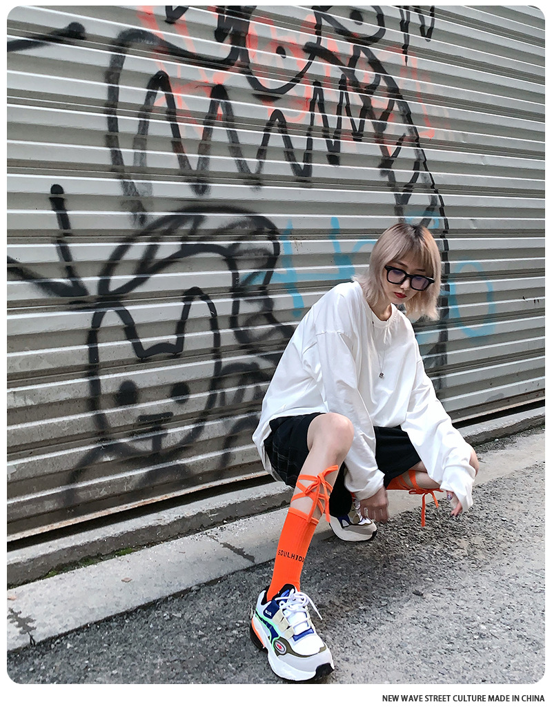 พร้อมส่ง ถุงเท้า เด็ก-ผู้ใหญ่ แบบยาว มีสายไขว้ ผูกข้อขา สีพื้น