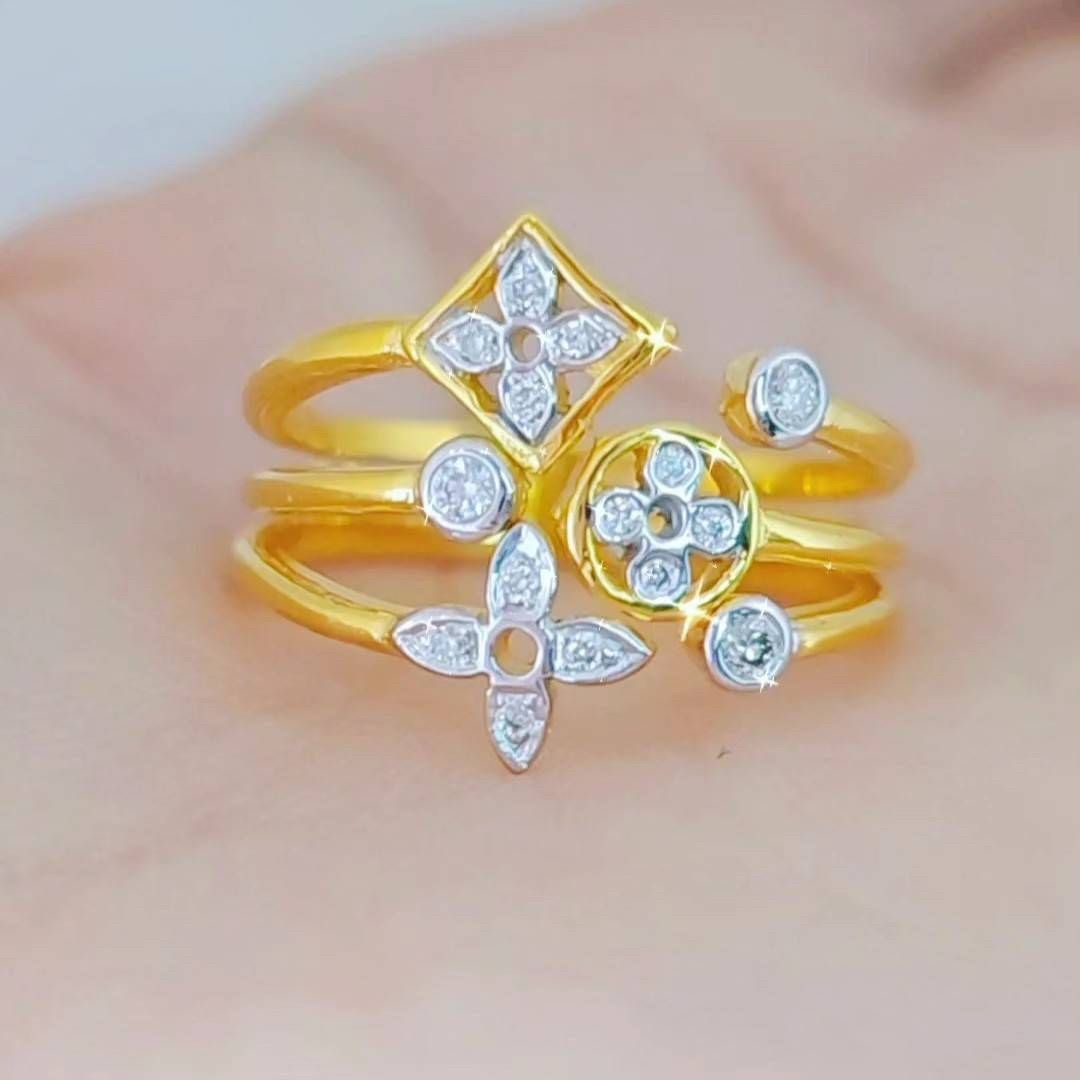 พร้อมส่งและสั่งผลิตแหวนเพชรแท้LV แหวนแต่งงาน แหวนหมั้น ใส่เที่ยว ออกงาน แหวนทองคำ 9K เพชรเกสรแท้ 0.13 กะรัต 15 เม็ด ราคาถูกมาก ส่งฟรี