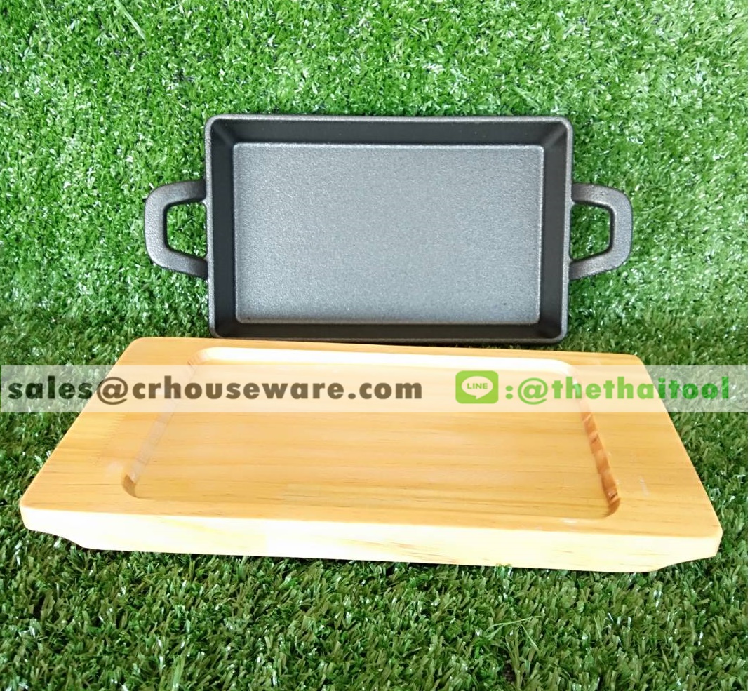 กระทะผืนผ้า 2 หู 20ซม. พร้อมไม้รอง รหัส 006-PX-YY087-1