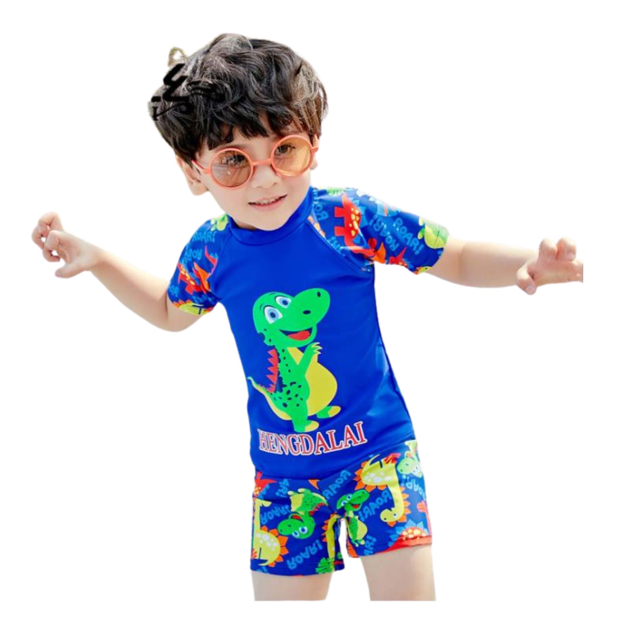 **พร้อมส่ง ชุดว่ายน้ำ สำหรับเด็กชาย บอดี้สูท เซ็ตเสื้อ+กางเกง+หมวก รวมฮีโร่