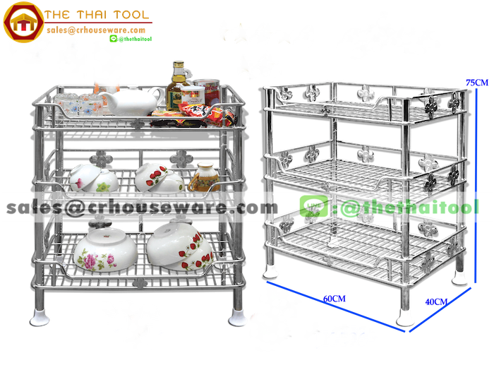 ชั้นสเตนเลสดอกไม้โรมัน 3 ชั้น (Flower Roman Shelf Stand 3 tiers) รหัสสินค้า 075-JK-596