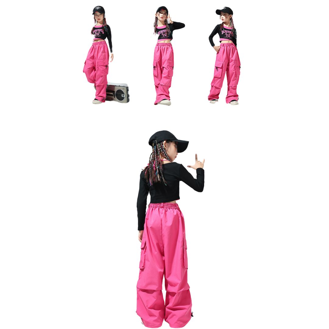 ***พร้อมส่ง**ชุดเต้น เสื้อแขนยาว+กางเกงคาร์โก้ สไตล์แบลคพิงค์