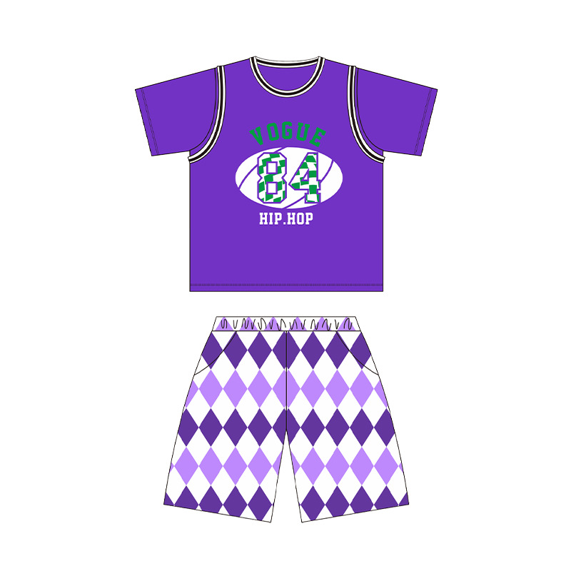 ชุดเต้น Coverdance เซ็ตชายหญิงลาย หมากรุก เขียวม่วง