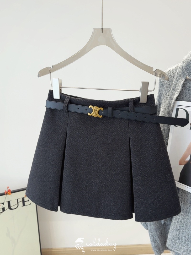 กระโปรงผ้าวูลทรงจีบ Belt Wool Skirt มี 3 สี S-XL