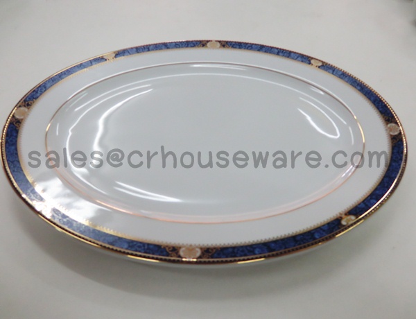 OVAL RIM PLATTER Code : P4002จานชามพอร์ซิเลนลายPrecious Blue,จานพอร์ซิเลนลายน้ำเงินขอบทองรับแขกVIP