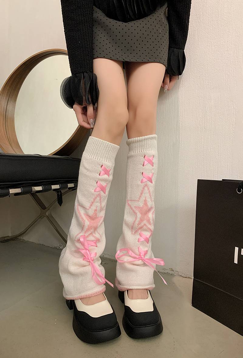 ถุงเท้า Y2K แบบยาว ปลอกขา สไตล์เกาหลีแบบไม่สวมเท้า ใส่แบบยาวหรือแบบย่น เด็กโต - ผู้ใหญ่