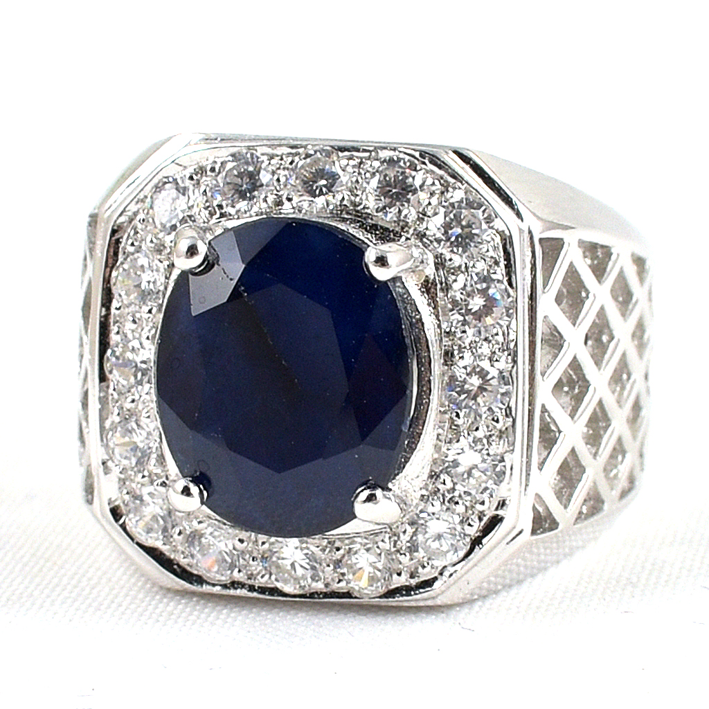 แหวนเงินแท้ราคาถูกชุบทองคำขาว ไพลินแท้ 5.95 กะรัต เพชรCZ 1.12 กะรัต งานประณีตสวยงาม สั่งผลิตค่ะ