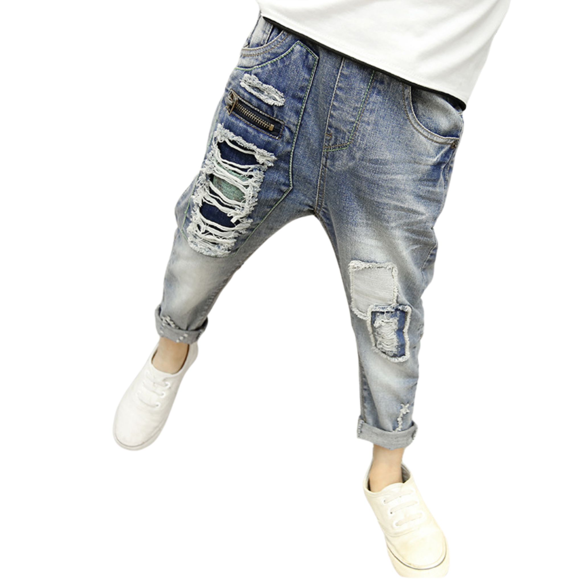 สินค้าพร้อมส่ง กางเกงยีนส์เด็กชาย แต่งลาย