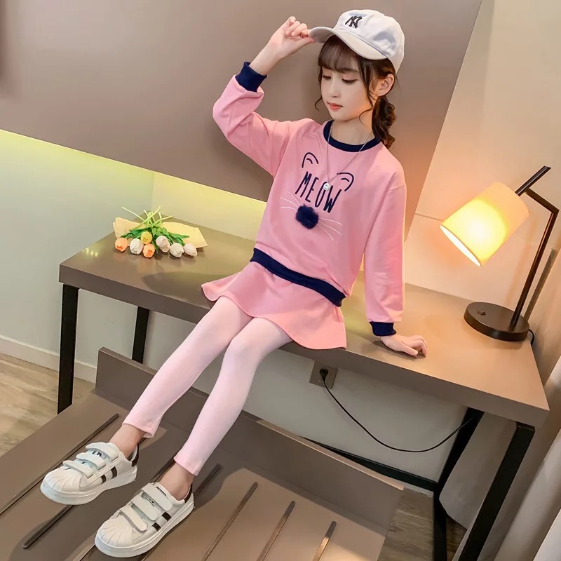 กันหนาว เซ็ตเสื้อกันหนาวแขนยาว+เลกกิ้งกระโปรง