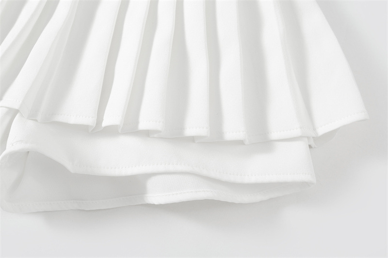 friendly4kid พร้อมส่ง กระโปรง เด็กอัดพลีท ทรงสั้น มีซับในกางเกง ลายพื้น เกรดคุณภาพ แบบสั้น พองฟู