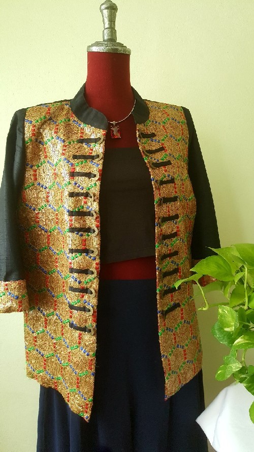 SIVA เสื้อคลุ้มผ้าไหมไทยตกแต่งวัสดุเหลือใช้ SIVA (ส่งฟรี) ดำ,น้ำตาล,ชมภู่,ฟ้า,แดงเลือดหมู M,L,XL,XXL