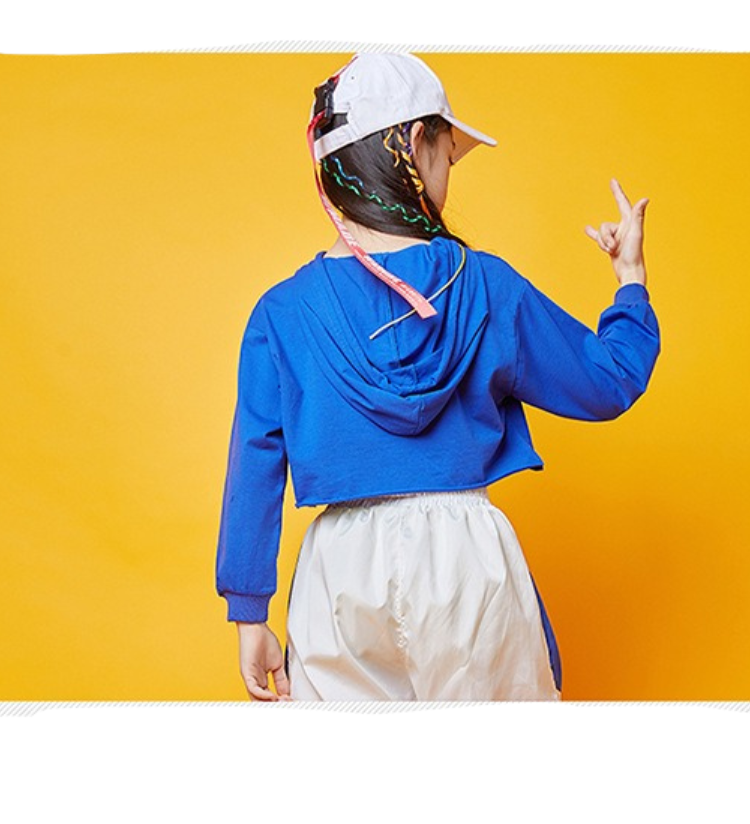 พร้อมส่ง ชุดเต้น ชุดแดนซ์ สไตล์ฮิปฮอป เซ็ตสีน้ำเงิน-ขาว