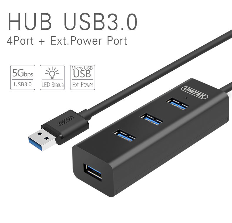 Y-3089 Unitek HUB USB 4 Port USB3.0 มีพอร์ตแบบ Micro USB เพิ่มไฟเลี้ยง 5V