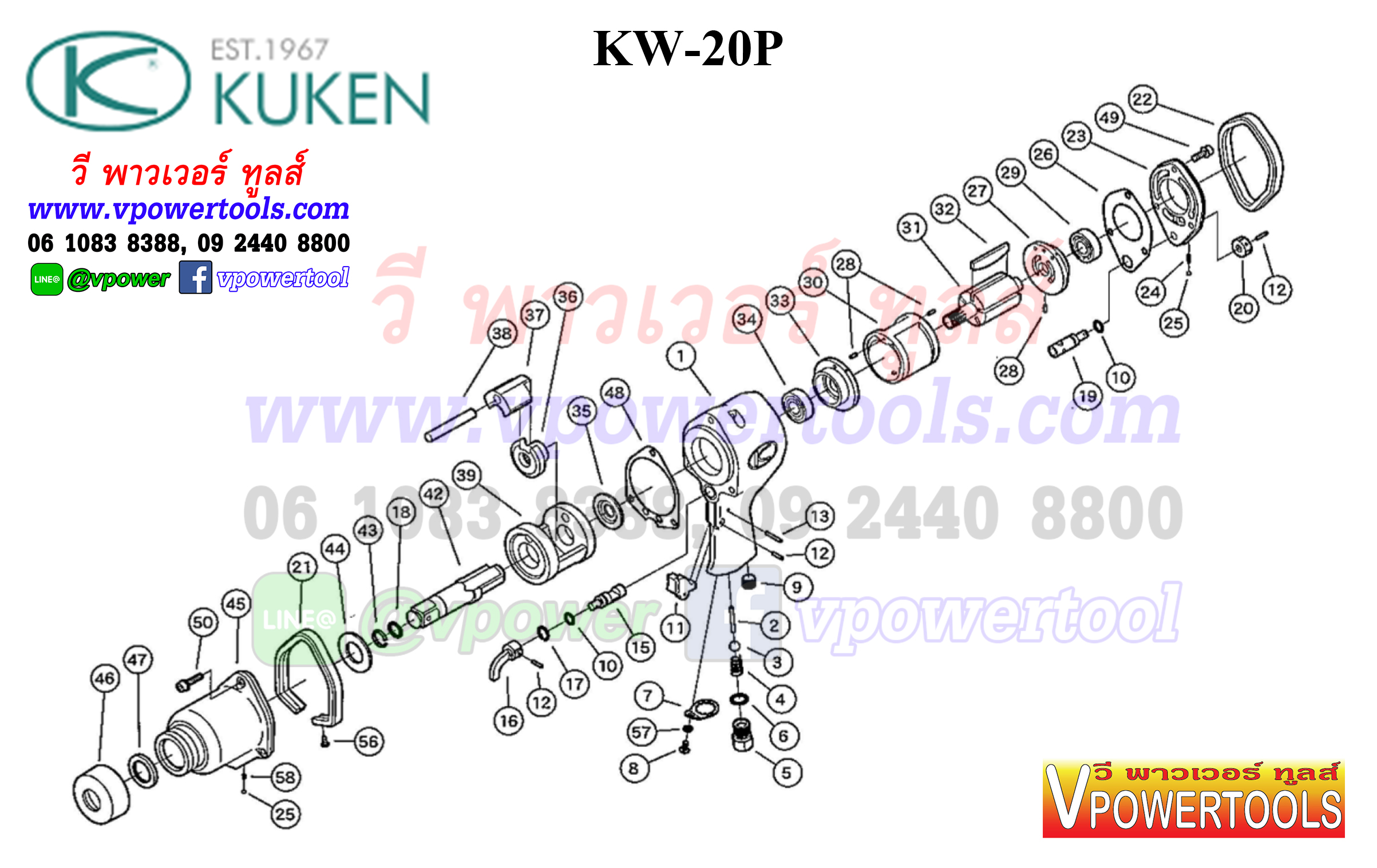 KUKEN KW-20P บล็อกลม คูเก้น 3/4" จากประเทศญี่ปุ่น ปรับแรงลมได้ 1-4 ระดับ ปรับซ้าย-ขวาได้