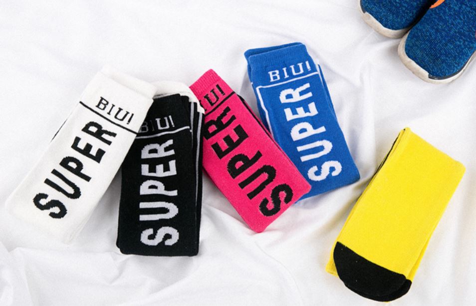 friendly4kid พร้อมส่ง ถุงเท้า แบบยาว เด็ก-เด็กโต ลายอักษร SUPER