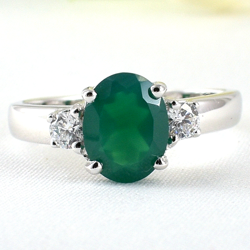 แหวนเงินแท้ราคาถูกชุบทองคำขาว พลอยแท้กรีนอะเกท 1.80 กะรัต เพชรCZ 0.20 กะรัต งานประณีตสวยงาม สั่งผลิตค่ะ