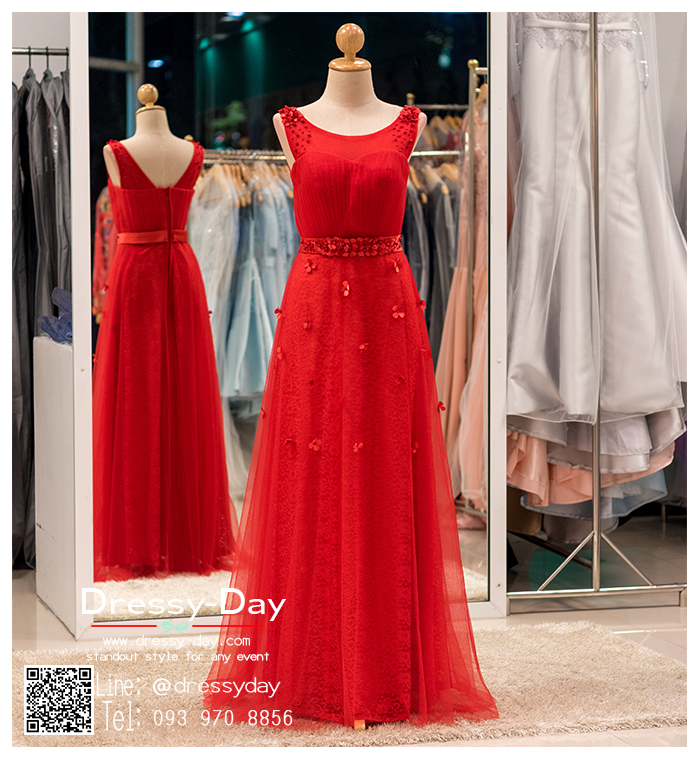รหัส ชุดราตรีคนอ้วน : BB010 ชุดราตรียาวสีแดง ชุดไปงานแต่งตกแต่งลูกไม้ ชุดแซกพร้อมส่ง ใส่เป็นชุดเดรสออกงานสวยมากๆ ค่ะ