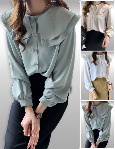เสื้อเชิ๊ตแฟชั่นคอปกระบายใส่ทำงานสวยมี3สี รหัส2041