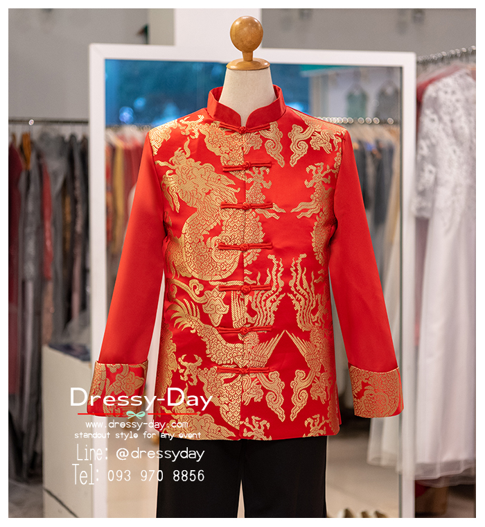 รหัส เสื้อจีนชาย : KPM044 เสื้อจีนชาย ลายมังกร แขนยาว หล่อเท่ห์ หรูหราปังเกินต้าน พร้อมส่ง