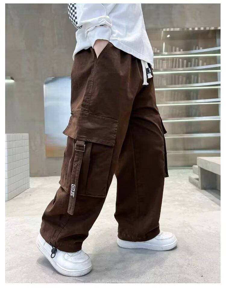 พร้อมส่ง กางเกงเด็กชาย คาร์โก้ แต่งกระเป๋าข้าง สีพื้น