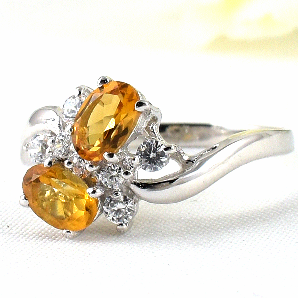 แหวนเงินแท้ราคาถูกชุบทองคำขาว ซิทรินแท้ 1.10 กะรัต เพชรCZ 0.235 กะรัต งานประณีตสวยงาม สั่งผลิตค่ะ