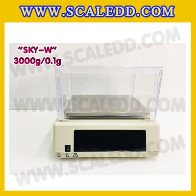 เครื่องชั่งดิจิตอล ทศนิยม 1 ตำแหน่ง SKY-W 3000gx0.1g เครื่องชั่งละเอียดสูง3000g เครื่องชั่งน้ำหนัก3000g ตาชั่ง3000กรัม ตาชั่งดิจิตอล3000กรัม พิกัดน้ำหนัก 3000g ความละเอียด 0.1g ยี่ห้อ JADEVER รุ่น SKY-W (เครื่องชั่งมีใบผ่านตรวจรับรองจากสำนักชั่งตวงวัด)