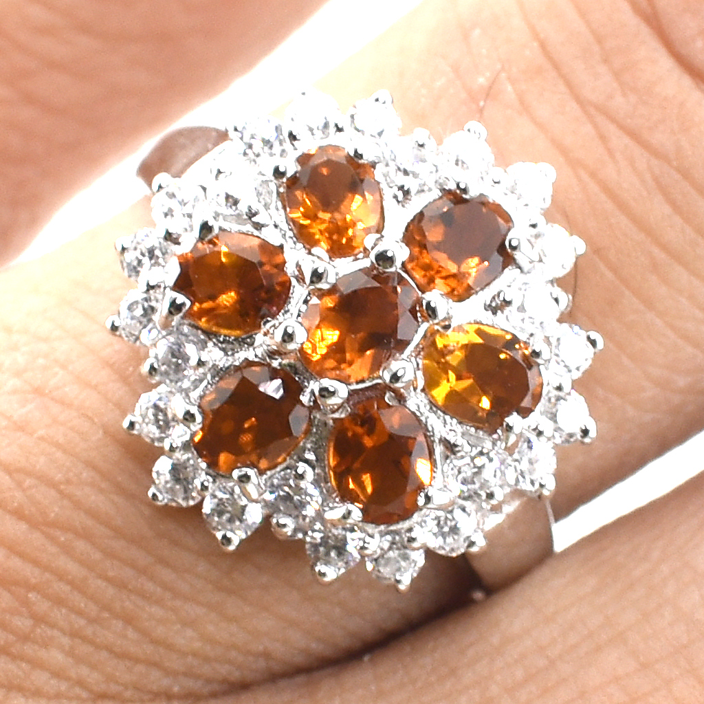 แหวนเงินแท้ราคาถูกชุบทองคำขาว ซิทรินแท้ 1.33 กะรัต เพชรCZ 0.75 กะรัต งานประณีตสวยงาม สั่งผลิตค่ะ