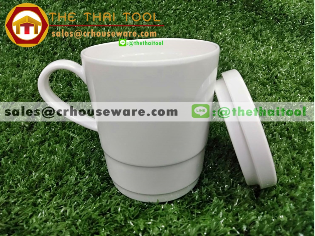 แก้วน้ำเมลามีนมีฝาปิด,ฝาแก้วรองเป็นจานรองแก้วได้,แก้วน้ำคนป่วยโรงพยาบาล017-CL244-3,Melamine glass with lid,แก้วน้ำเมลามีนลดขยะตลาด